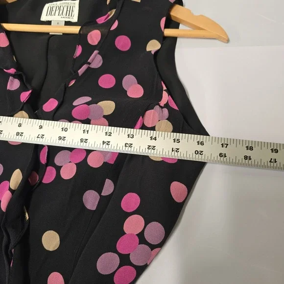 Vintage‎ DEPECHE MODE Yves Cossette Black Pink Polka Dot Silk Wrap Dress Size 6 - Picture 7 of 9